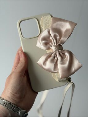 Satin Blush Bow Cream Crossbody Phone Case